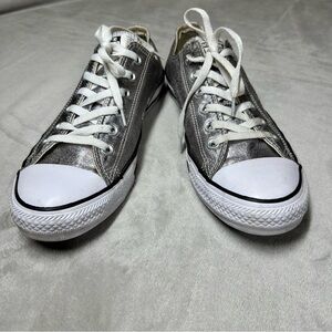 Rare Metallic Silver Foil Converse Y2K Cyber Grunge Low Tops M8:W10